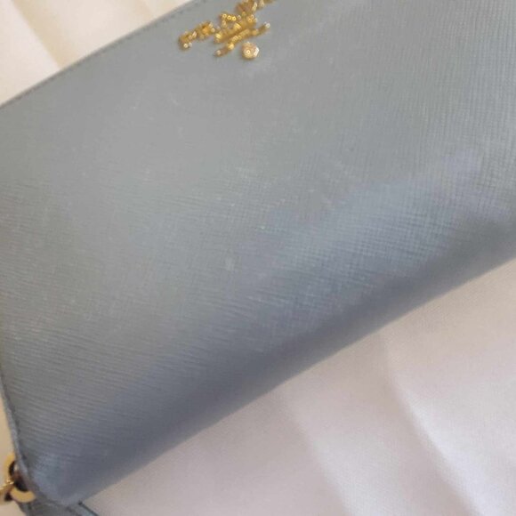 PRADA Logo Pale Blue Saffiano Leather Zip Around Long Wallet - Picture 4 of 14